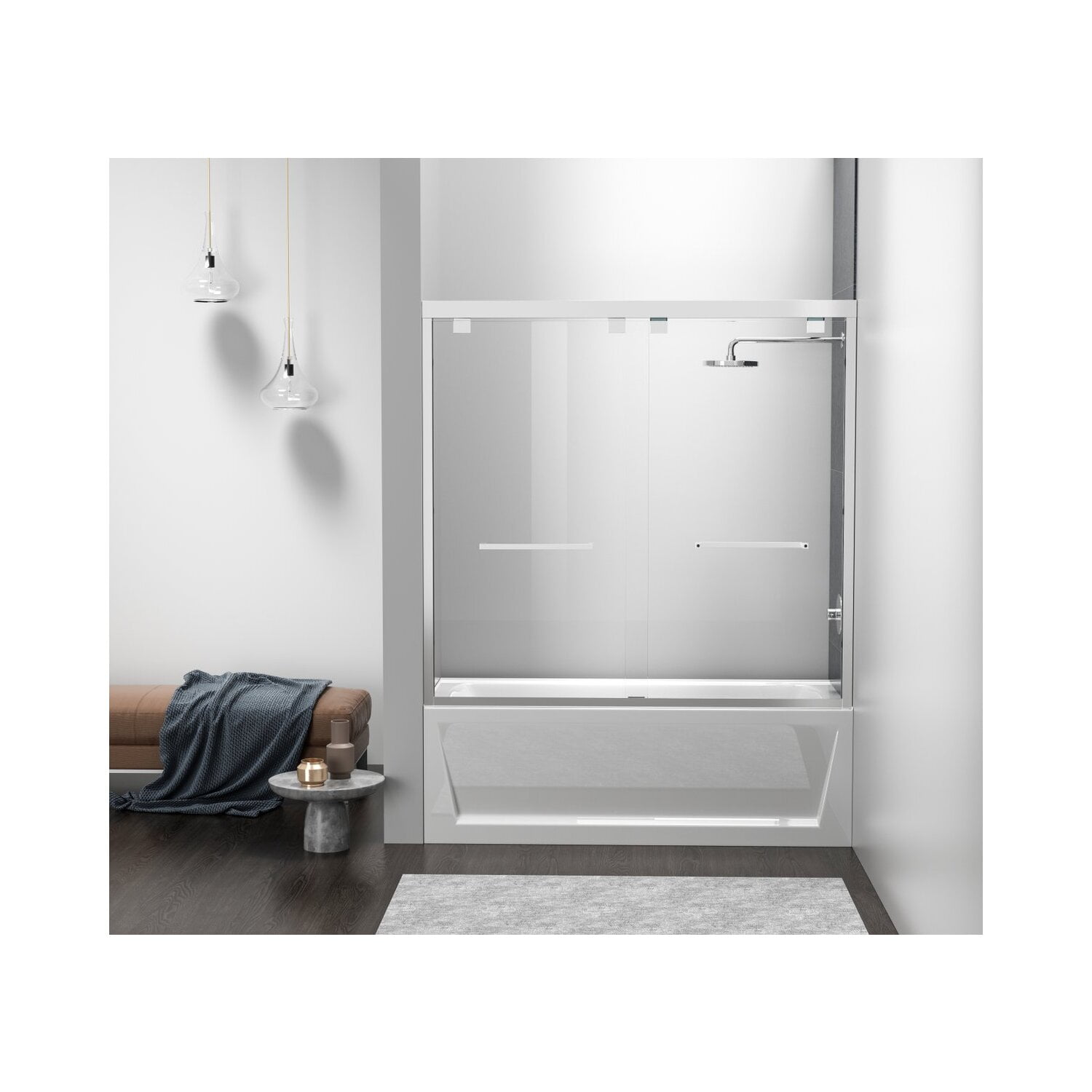 60" Polished Chrome Double Sliding Semi-Frameless Tub Door