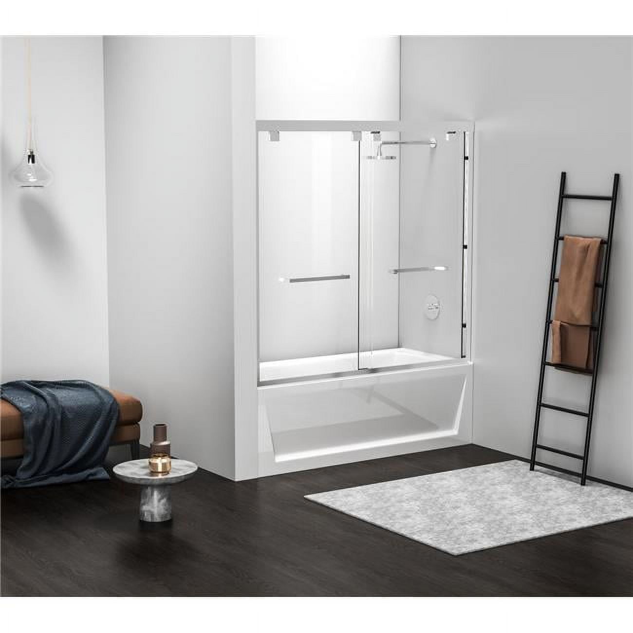 60" Polished Chrome Double Sliding Semi-Frameless Tub Door