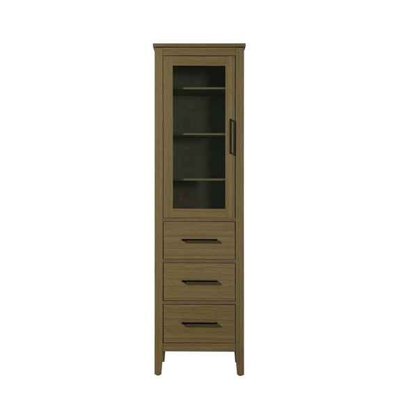 Elegant Furniture and Lighting 20 Inch Bath Storage Glass Cabinet in Chestnut Brown