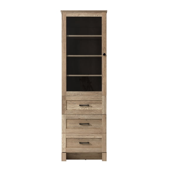 Elegant Furniture and Lighting 20 Inch Bath Storage Glass Cabinet in Natural Oak