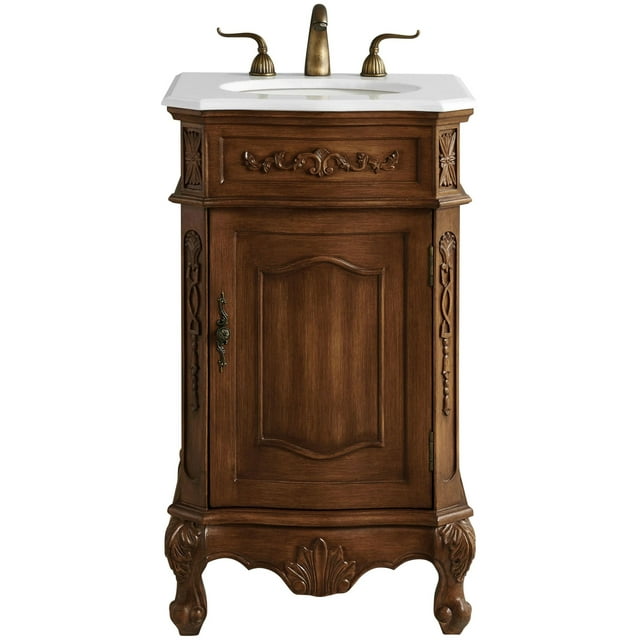 Elegant Kitchen and Bath 21 inch Single Bathroom vanity in Teak Color with ivory white engineered marble