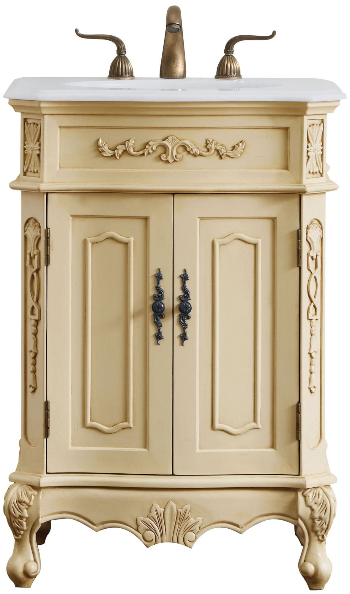 Light Antique Beige Single Vanity with Ivory White Quartz Top