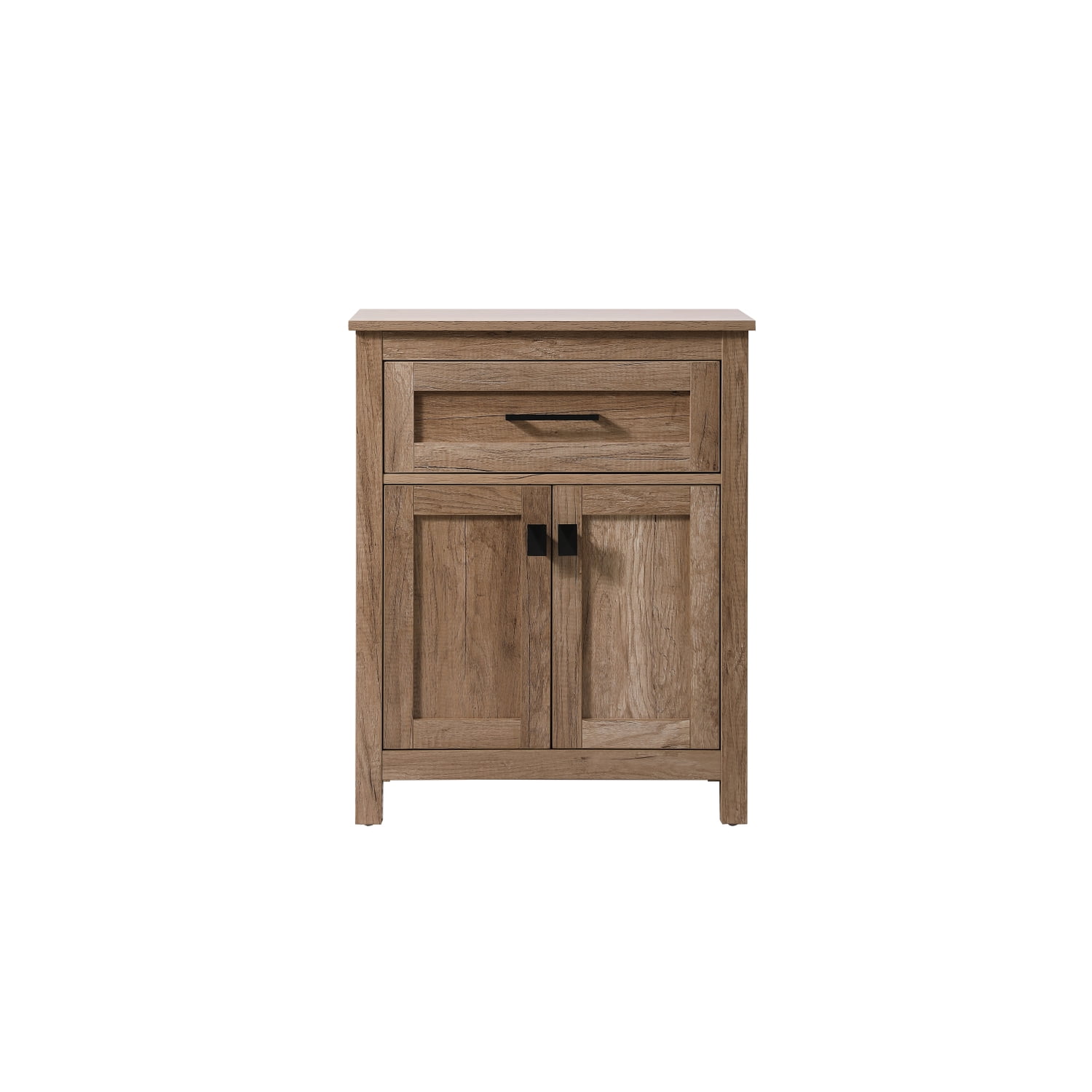 Natural Oak Freestanding Bathroom Cabinet with Black Hardware