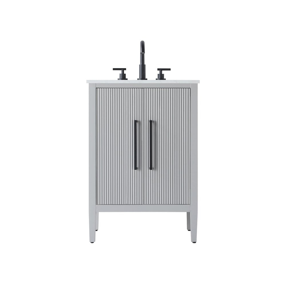 Elegant Gray Fluted Single Bathroom Vanity with Marble Top