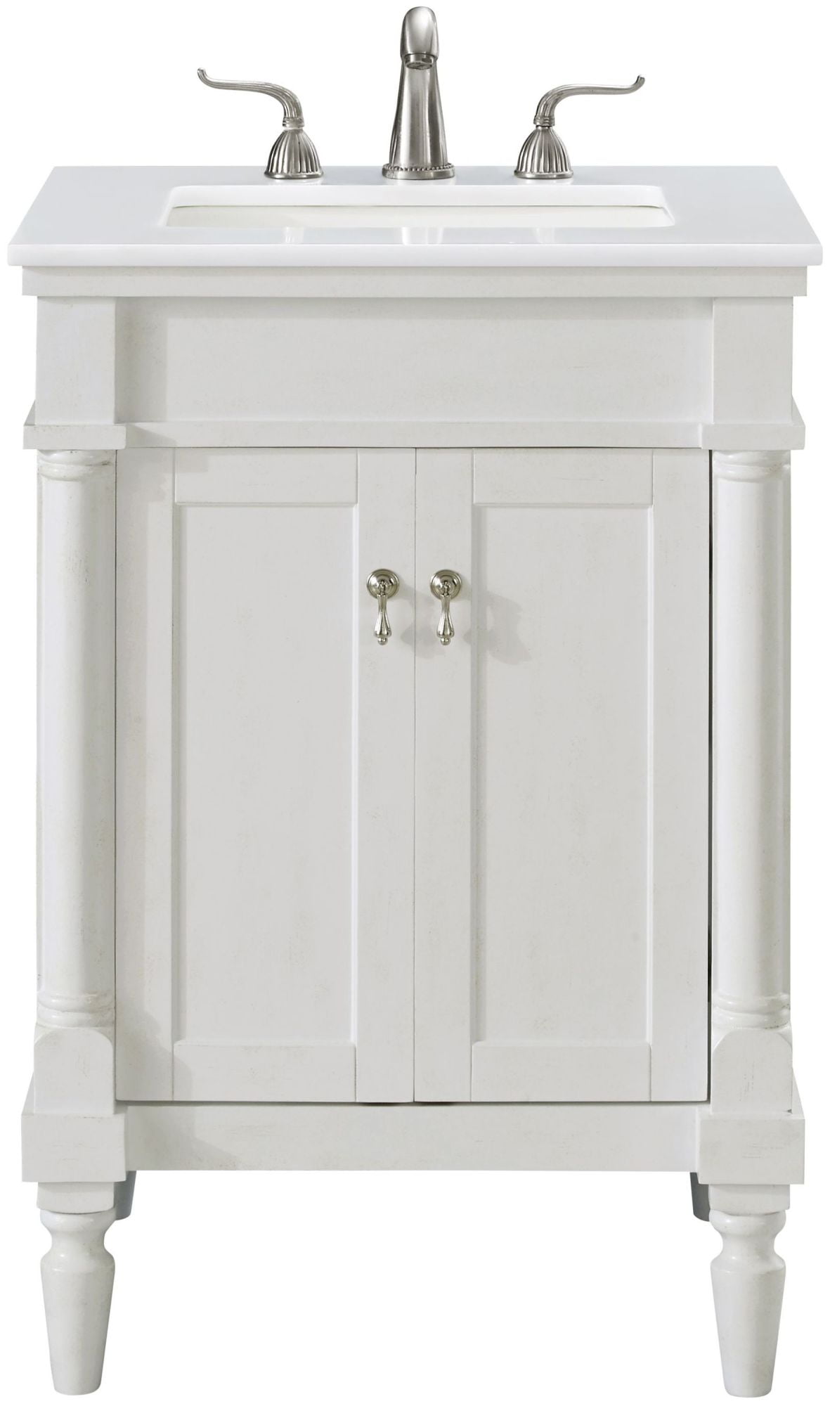 Antique White 24-Inch Single Bathroom Vanity with Quartz Countertop