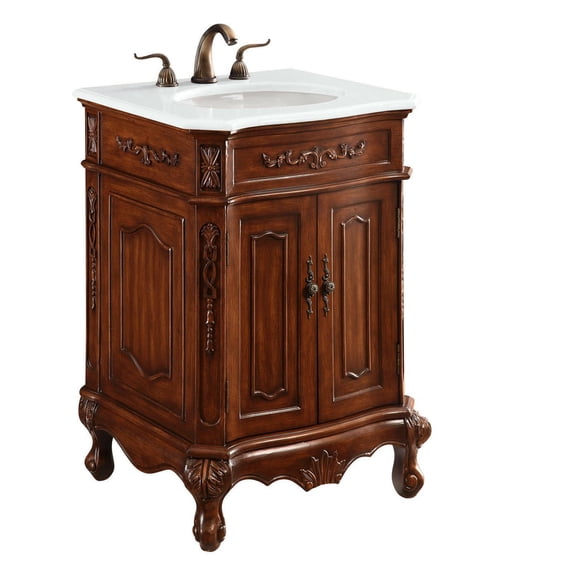 24 inch Single Bathroom vanity in Brown with ivory white engineered marble