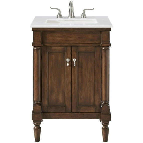 Elegant Kitchen and Bath 24 inch Single Bathroom vanity in Walnut with ivory white engineered marble