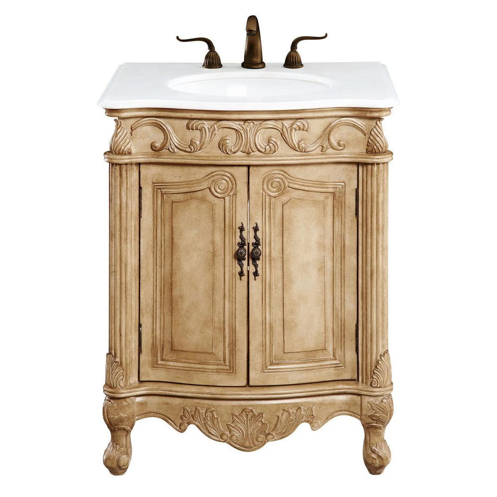 Antique Beige Freestanding Vanity with Ivory White Quartz Countertop