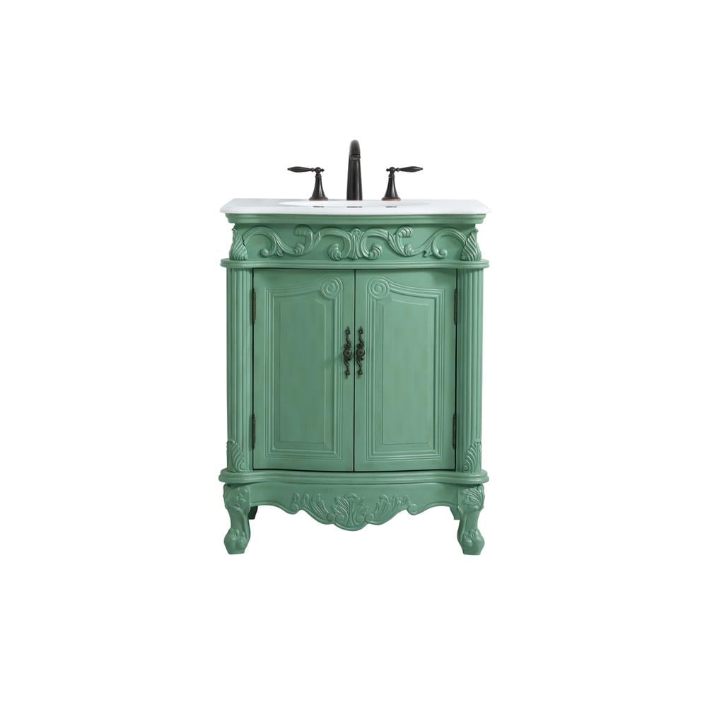 Vintage Mint Freestanding Vanity with Ivory Quartz Top