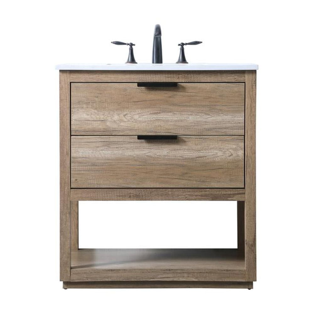 Natural Oak 30" Single Sink Vanity with Marble Top