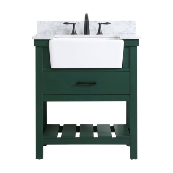 30 inch single bathroom vanity in green with backsplash