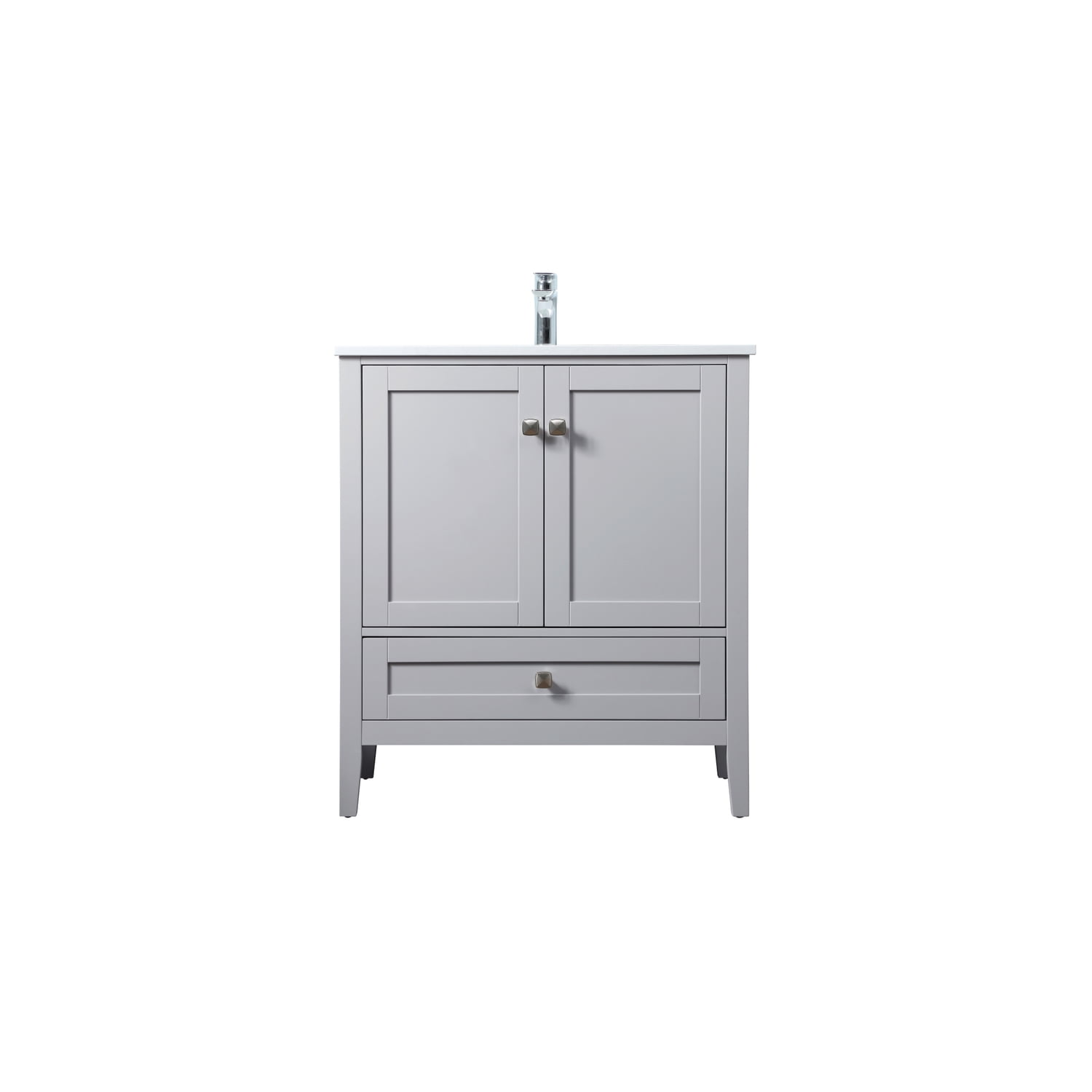 Grey Freestanding Single Vanity with Calacatta White Marble Top