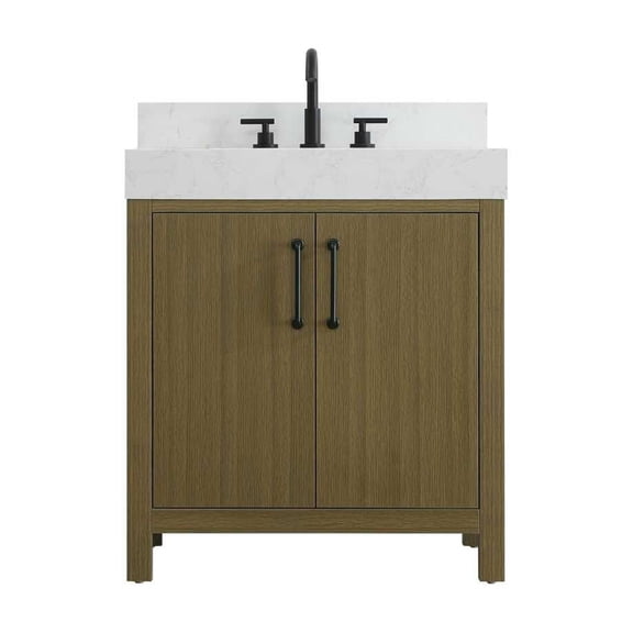 Elegant Kitchen and Bath 30 inch Single Bathroom Vanity In Chestnut Brown with backsplash