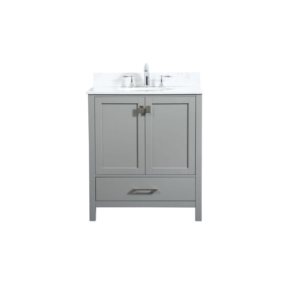 30 inch single bathroom vanity in grey with backsplash