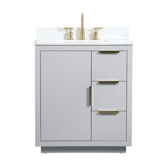 30 inch single bathroom vanity in grey with backsplash
