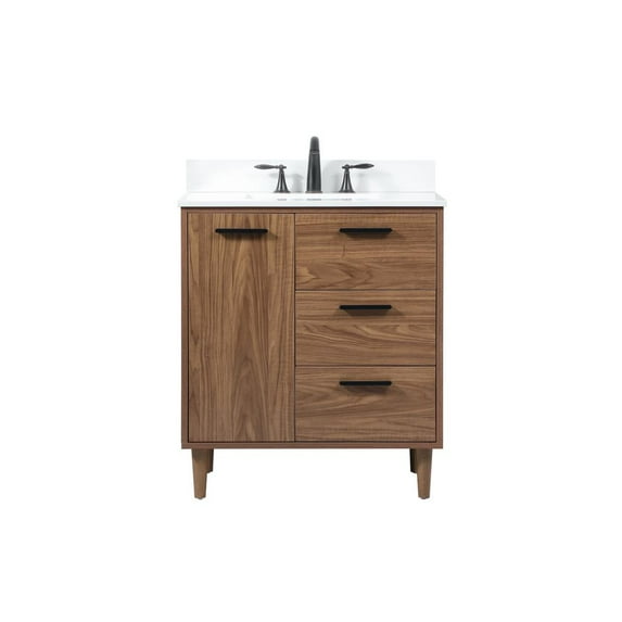 Elegant Decor Baldwin 30" Single Bathroom Vanity with Backsplash in Walnut Brown