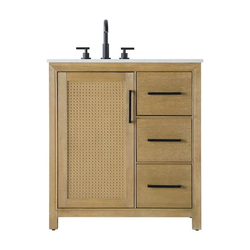 Linen Oak Single Bathroom Vanity with Engineered Marble Top
