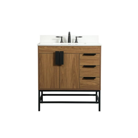 Elegant Decor Eugene 32" Single Bathroom Vanity with Backsplash in Walnut Brown