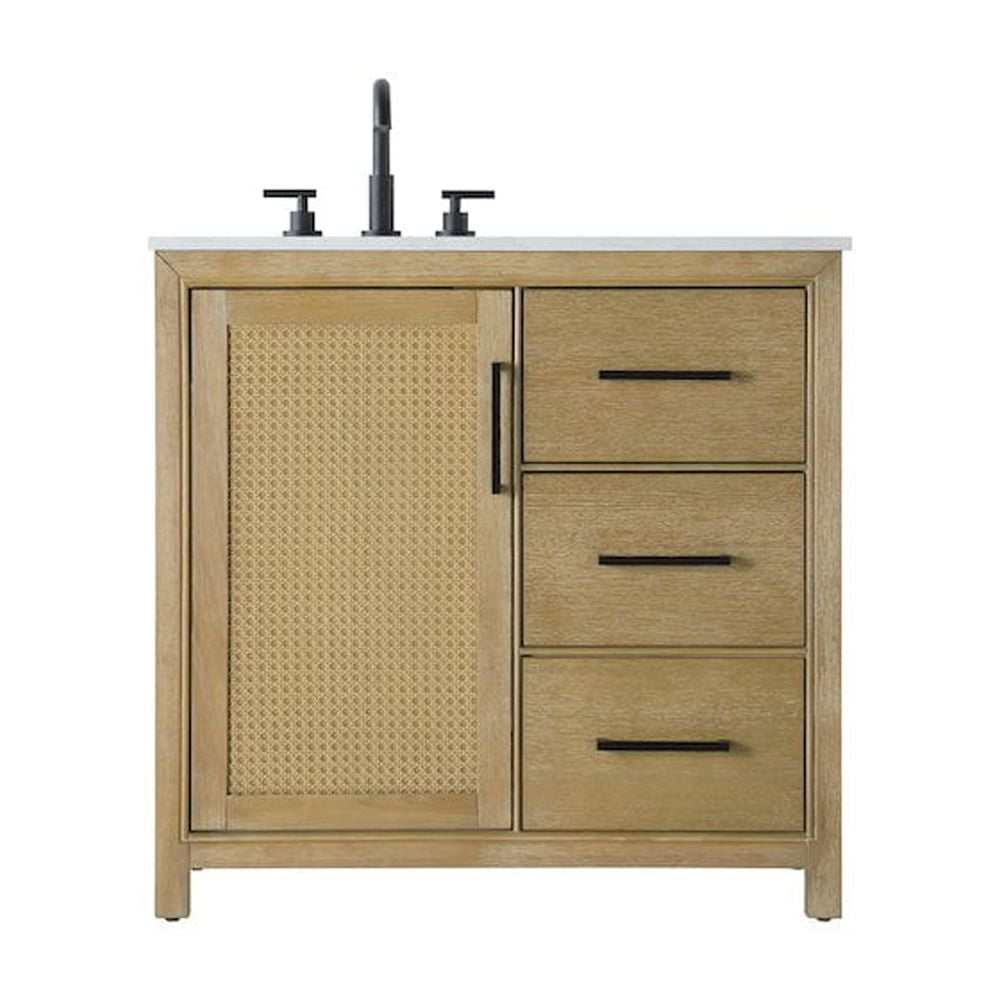 Linen Oak Freestanding Single Vanity with Engineered Marble Top