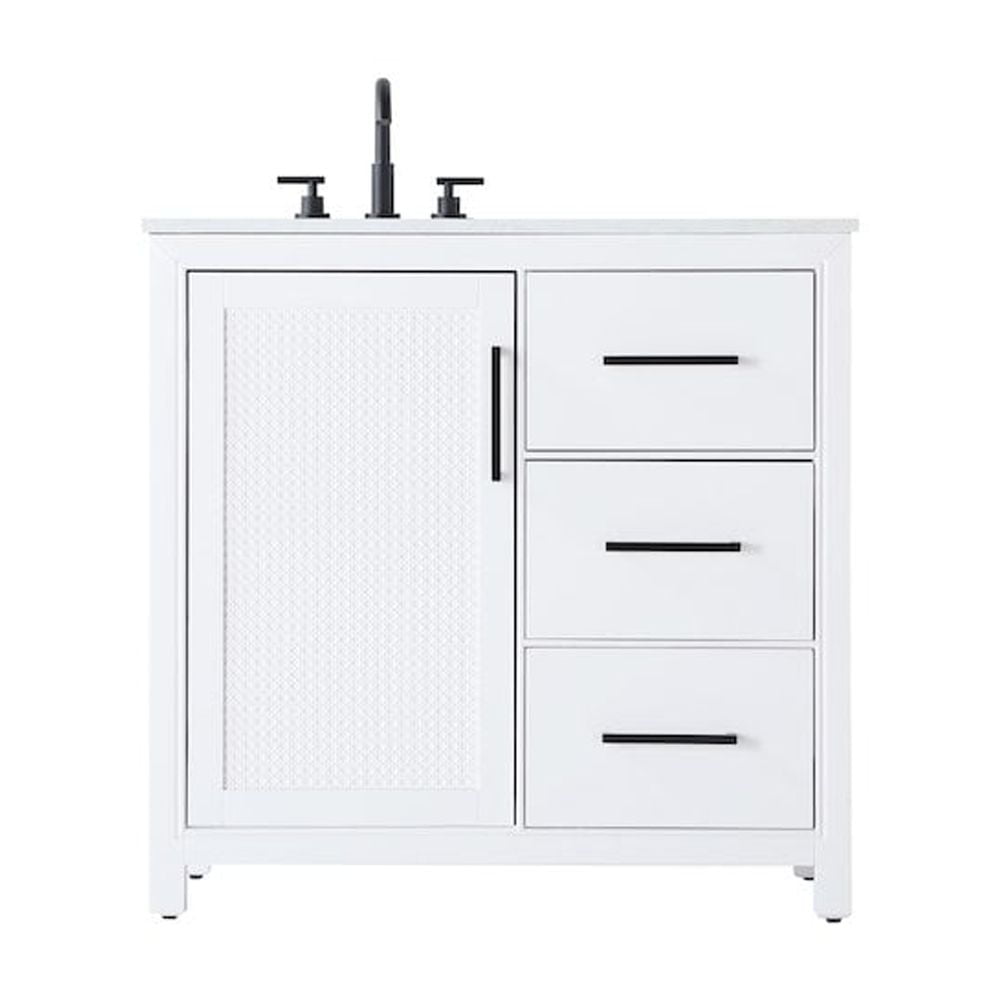Elegant 36 Inch White Marble Single Bathroom Vanity