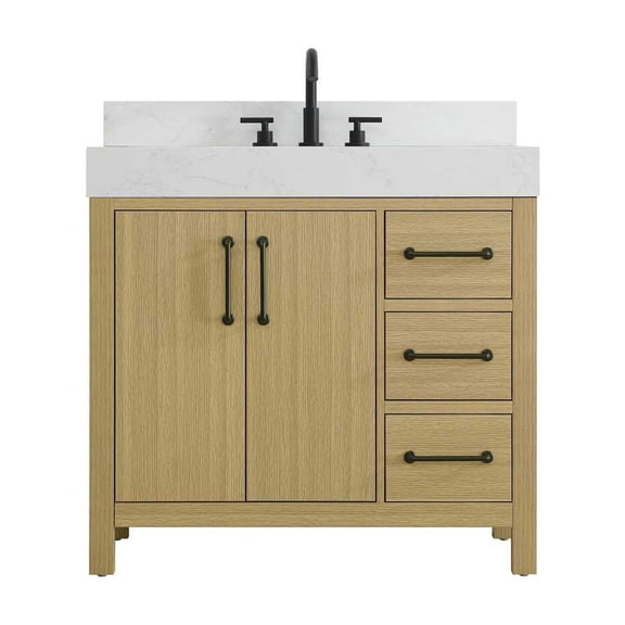 Elegant Kitchen and Bath 36 inch Single Bathroom Vanity In Honey Brown with backsplash