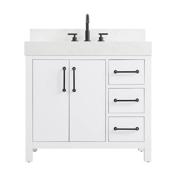 Elegant Kitchen and Bath 36 inch Single Bathroom Vanity In White with backsplash