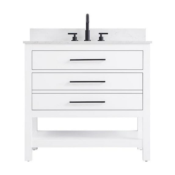 Elegant Kitchen and Bath 36 inch Single Bathroom Vanity in White with backsplash