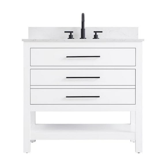 Elegant Kitchen and Bath 36 inch Single Bathroom Vanity in White with backsplash