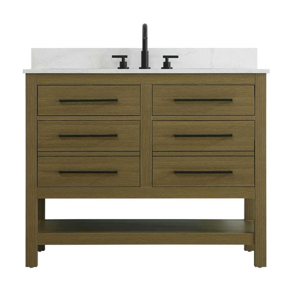 Elegant Kitchen and Bath 42 inch Single Bathroom Vanity in Chestnut Brown with backsplash