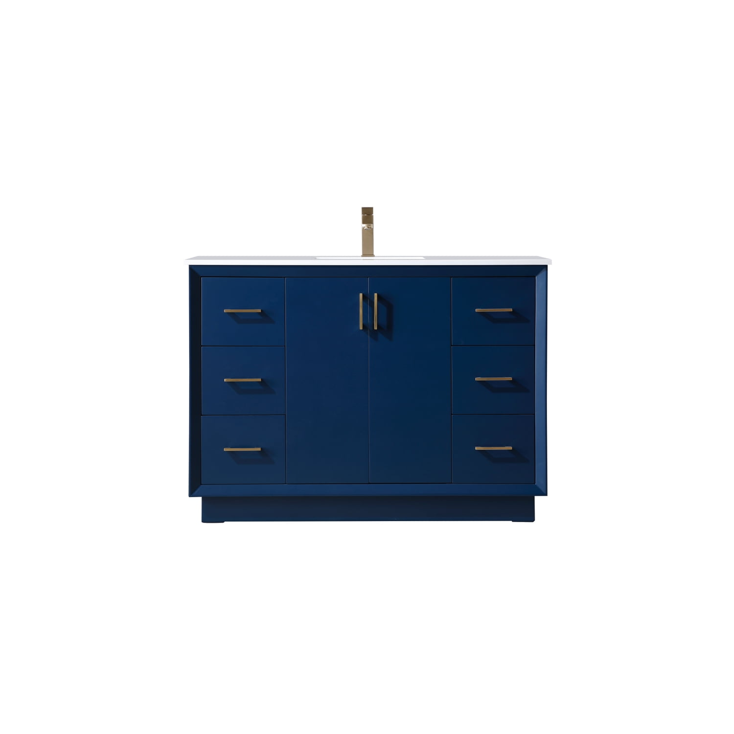Blue 48" Freestanding Vanity with Gold Hardware and Marble Top