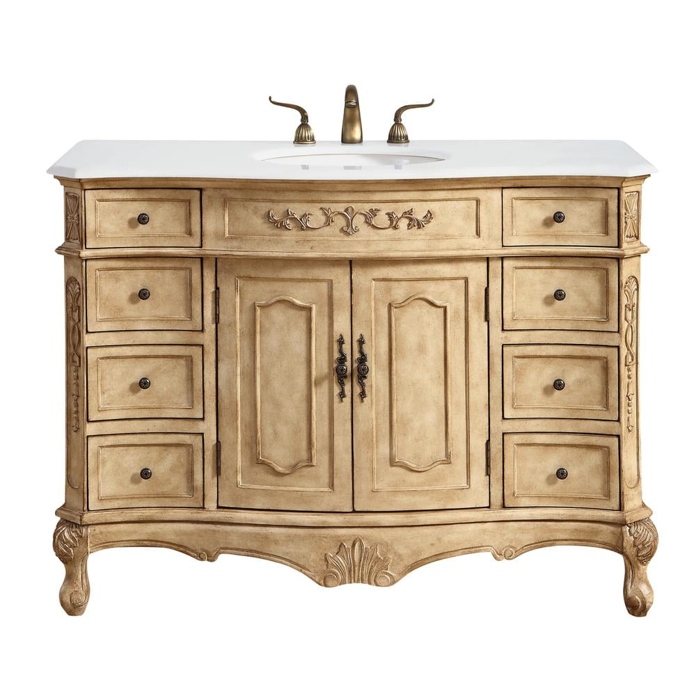 Antique Beige 48" Freestanding Single Vanity with Ivory Quartz Top