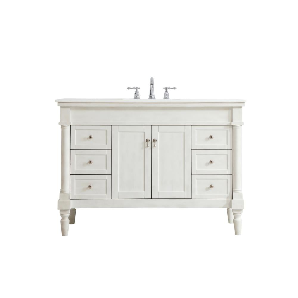 Antique White 48" Freestanding Single Vanity with Quartz Top