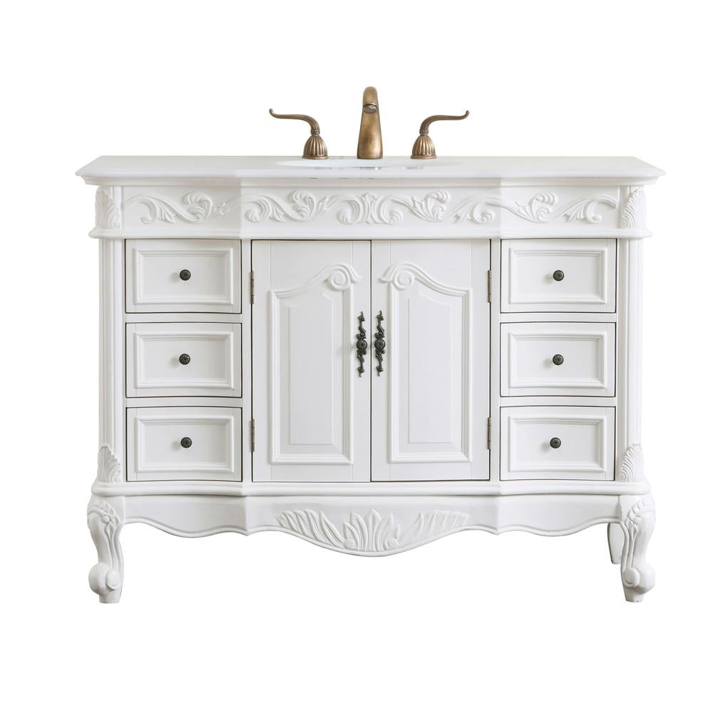 Antique White 48" Freestanding Single Vanity with Quartz Top