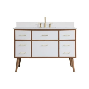 Elegant Kitchen and Bath 48 inch bathroom Vanity in White with Backsplash