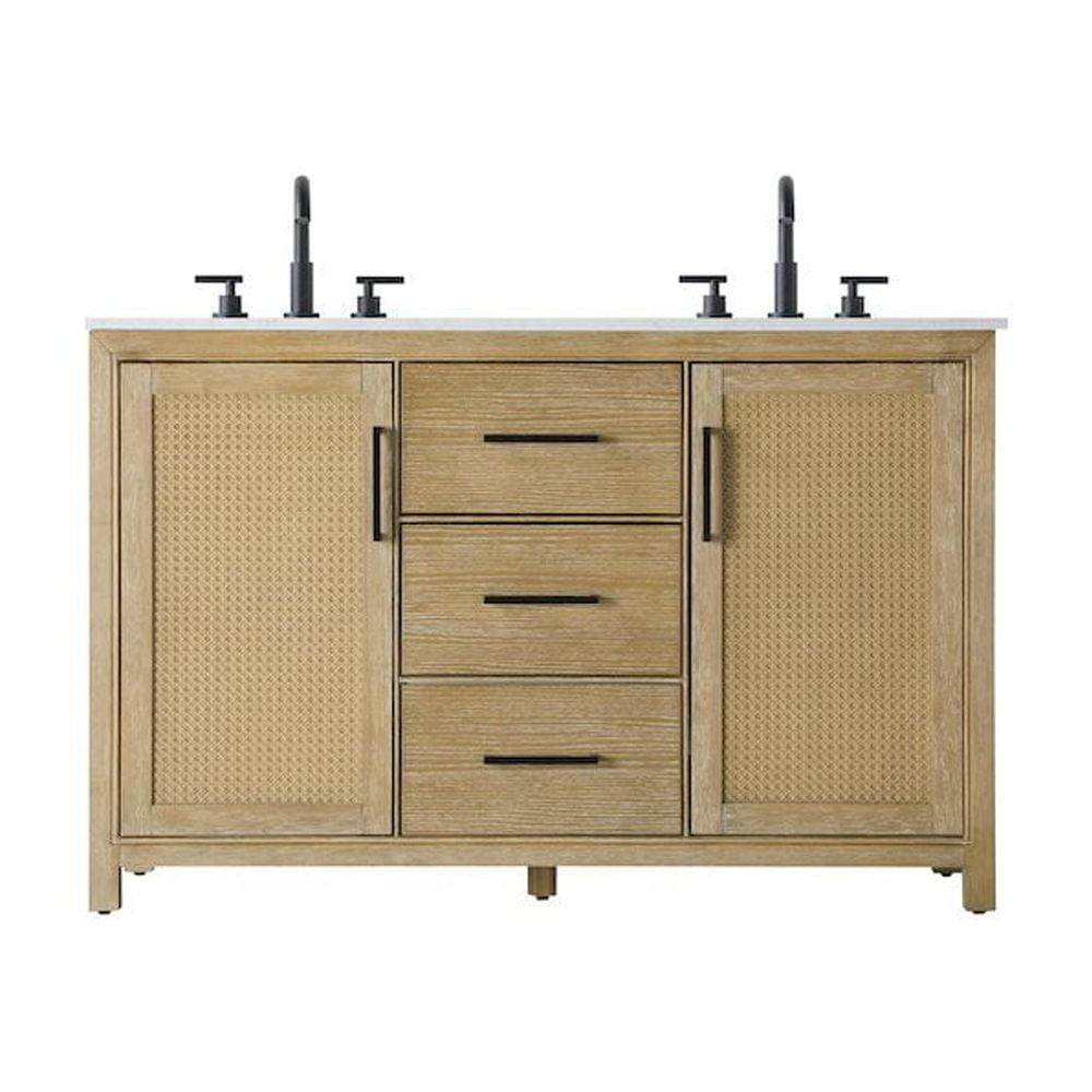 Linen Oak Double Freestanding Vanity with Engineered Marble Top