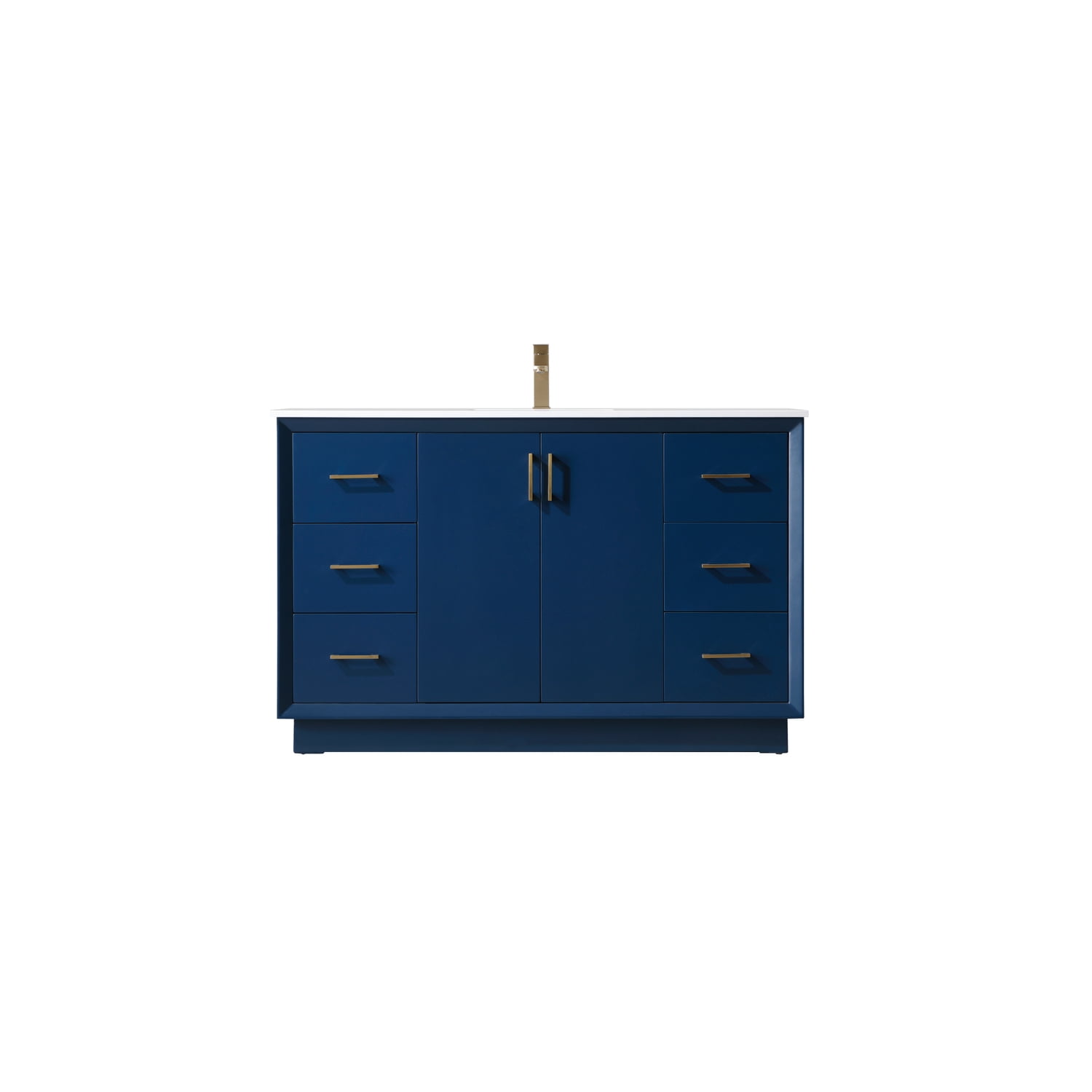 Hayes 54'' Blue Freestanding Bathroom Vanity with Gold Hardware and Marble Top
