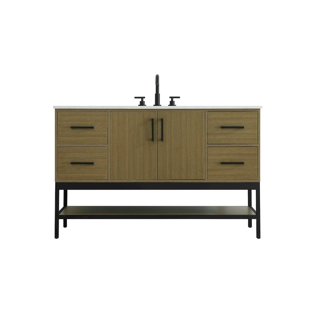 Chestnut Brown 54 Inch Single Bathroom Vanity with White Quartz Countertop