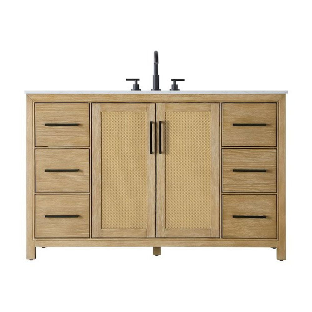Linen Oak Single Bathroom Vanity with Engineered Marble Top