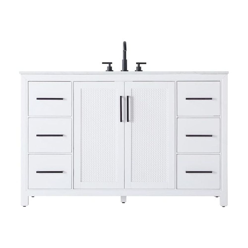 54 Inch White Engineered Marble Single Bathroom Vanity
