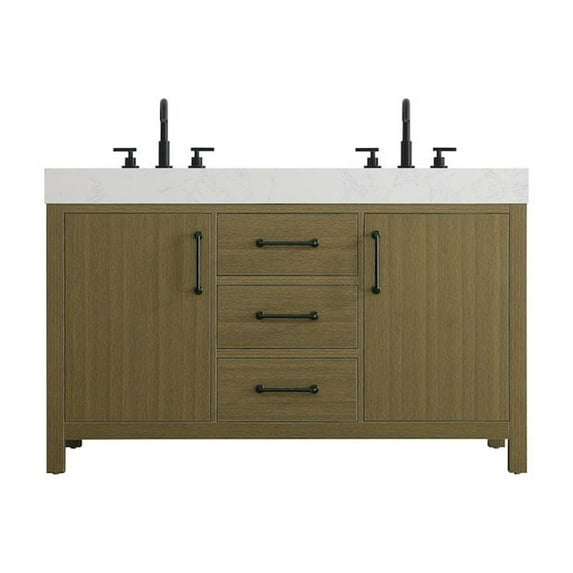 Elegant Kitchen and Bath 54 inch Double Bathroom Vanity In Chestnut Brown