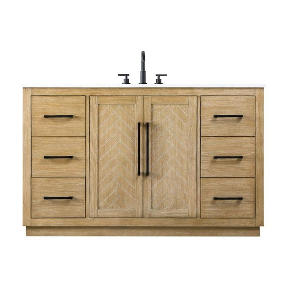 Linen Oak Freestanding Single Bathroom Vanity with Engineered Marble Top