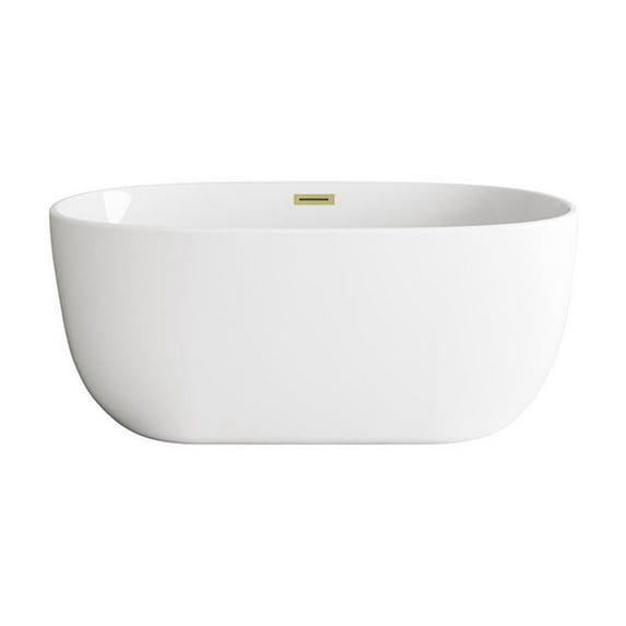 Elegant Kitchen and Bath 54 inch Soaking Bathtub in Glossy White with Brushed Gold Trim