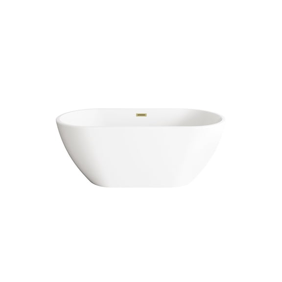 Elegant Kitchen and Bath 59 inch Bathtub in Glossy White with Brushed Gold Trim