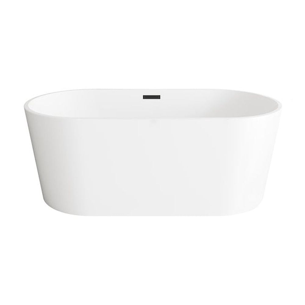 59 Inch Glossy White Acrylic Freestanding Bathtub with Matte Black Trim