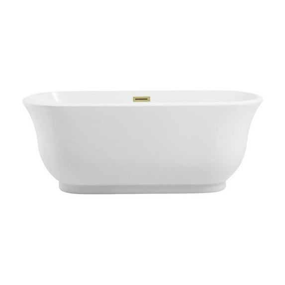 Elegant Kitchen and Bath 59 inch Soaking Bathtub in Glossy White with Brushed Gold Trim