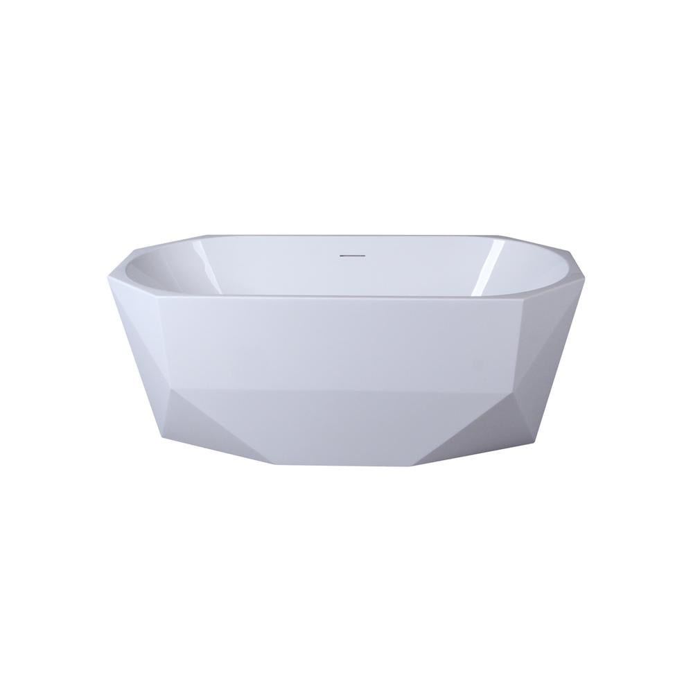 Ethen 59'' Glossy White Diamond-Cut Freestanding Acrylic Bathtub