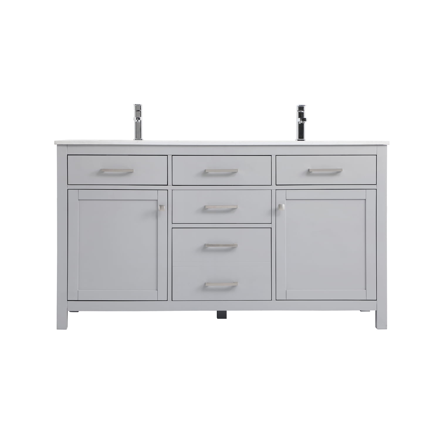 Lewis 60'' Grey Freestanding Double Bathroom Vanity with Engineered Marble Top