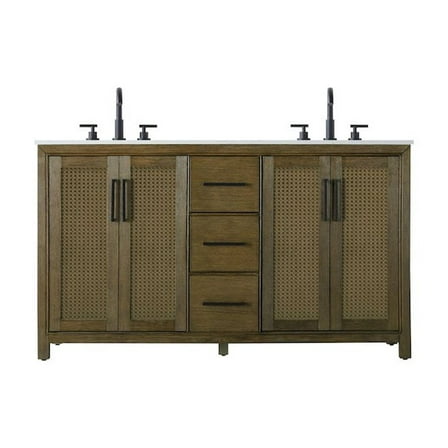 Elegant Kitchen and Bath 60 Inch Double Bathroom Vanity In Hazel Oak
