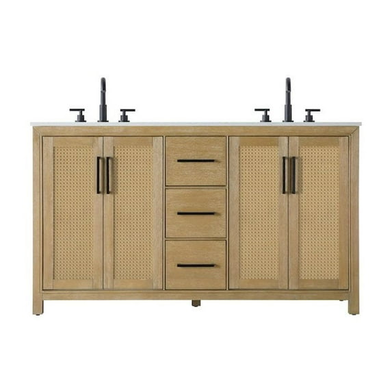 Elegant Kitchen and Bath 60 Inch Double Bathroom Vanity In Linen Oak