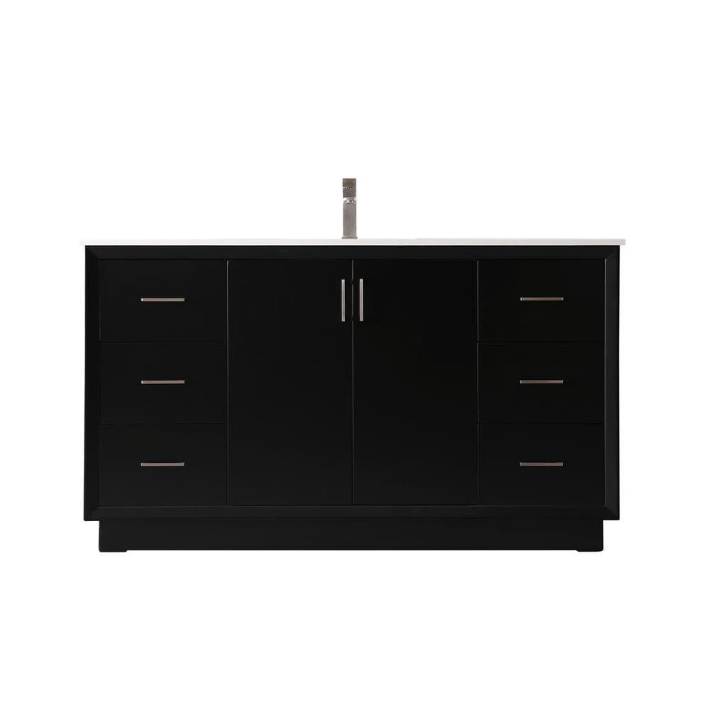 Hayes 60" Black Freestanding Vanity with Calacatta White Marble Top